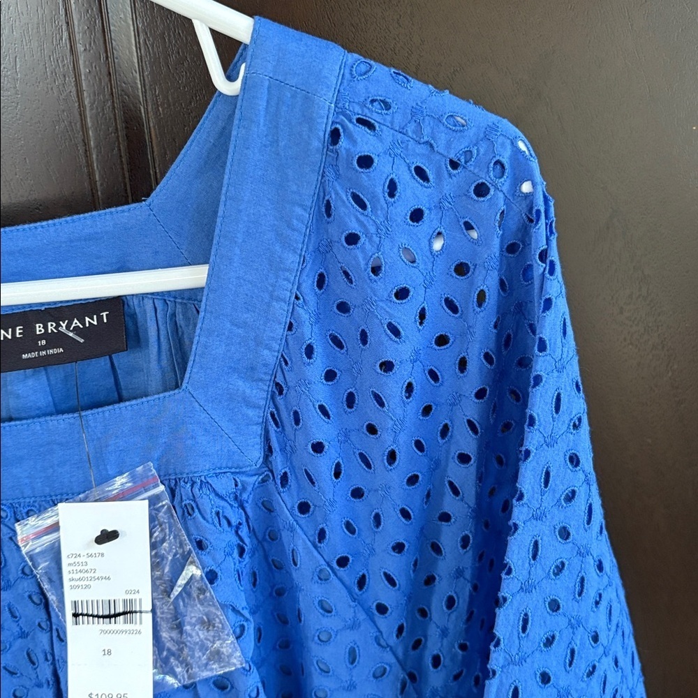 NWT Lane Bryant Square Neck Eyelet Dress Blue Size 18 Retail $110.00 - Picture 7 of 15